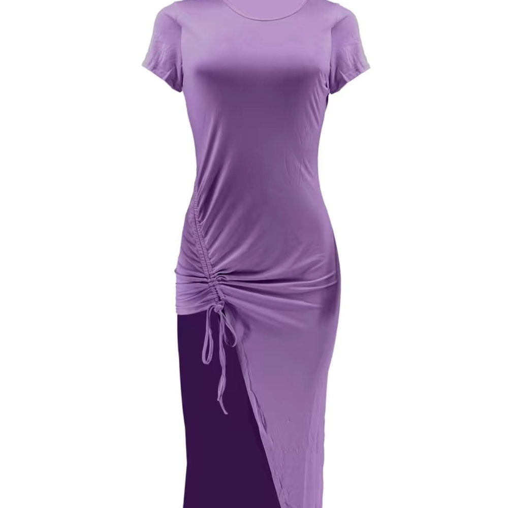 Solid Ruched Split Dress